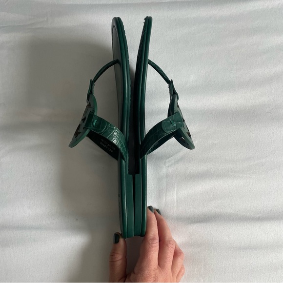 Tory Burch "Miller" Croc Leather Dark Green Sandals - Picture 10 of 13